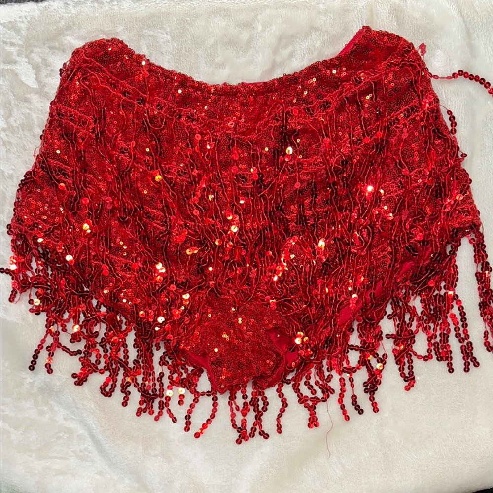 Red Sequin Fringe Shorts